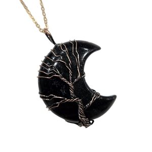 NWOT Wire-wrapped Onyx Crescent Moon Necklace
